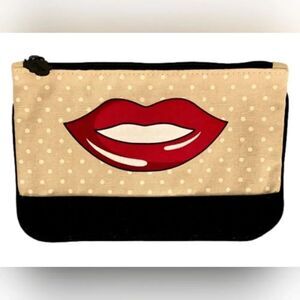 🔺️Ipsy Red Lips & Cream Polka Dot Glam Bag Pouch